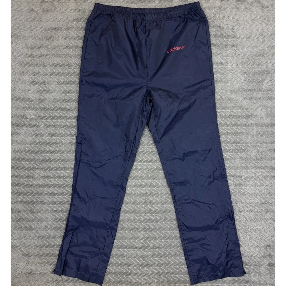 Vtg Adidas Track Pants Men Medium Blue Nylon 80s Lightweight Zipper